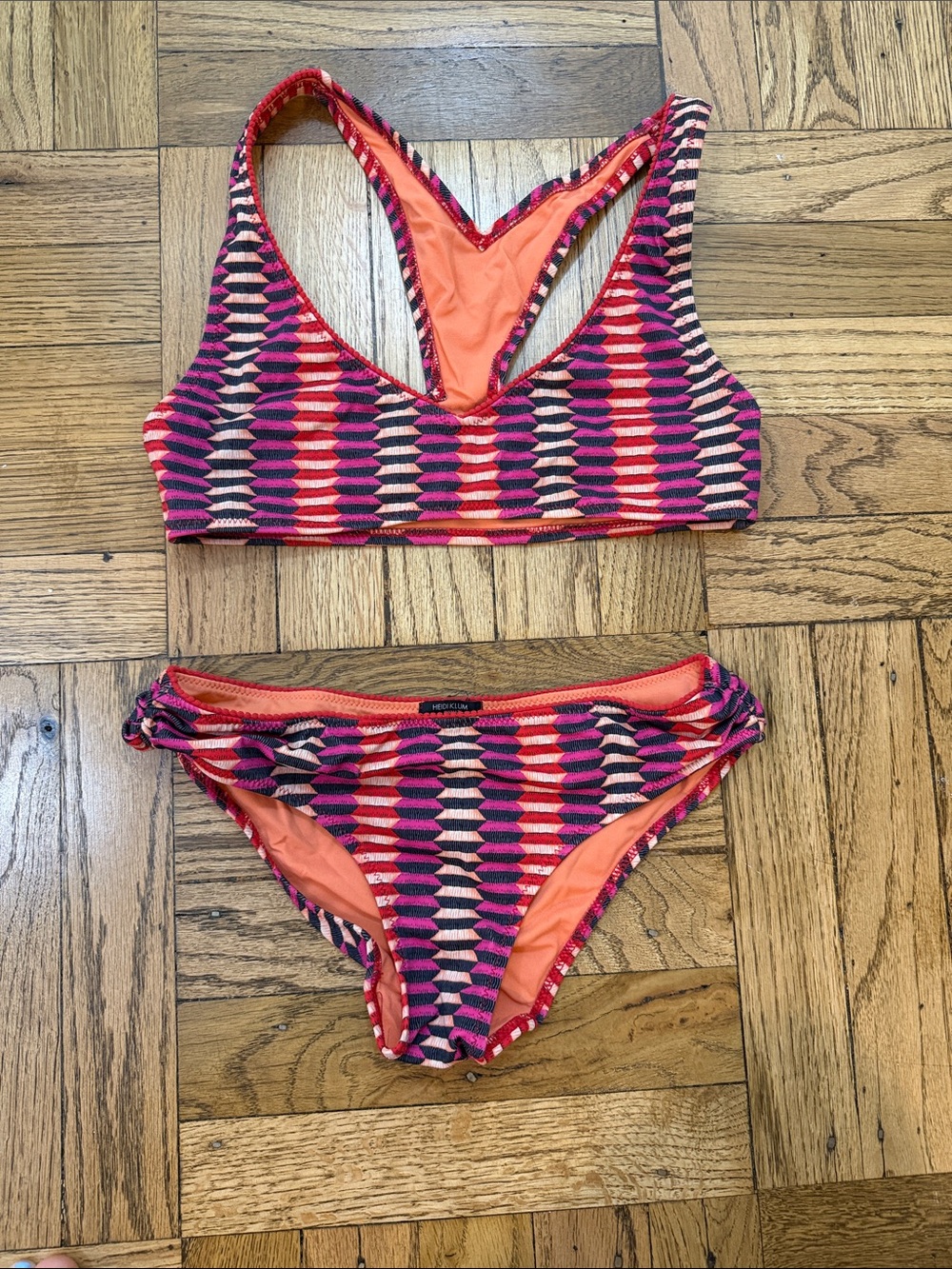 Vibrant Geometric Two-Piece Bikini Set in Pink, Purple & Coral
